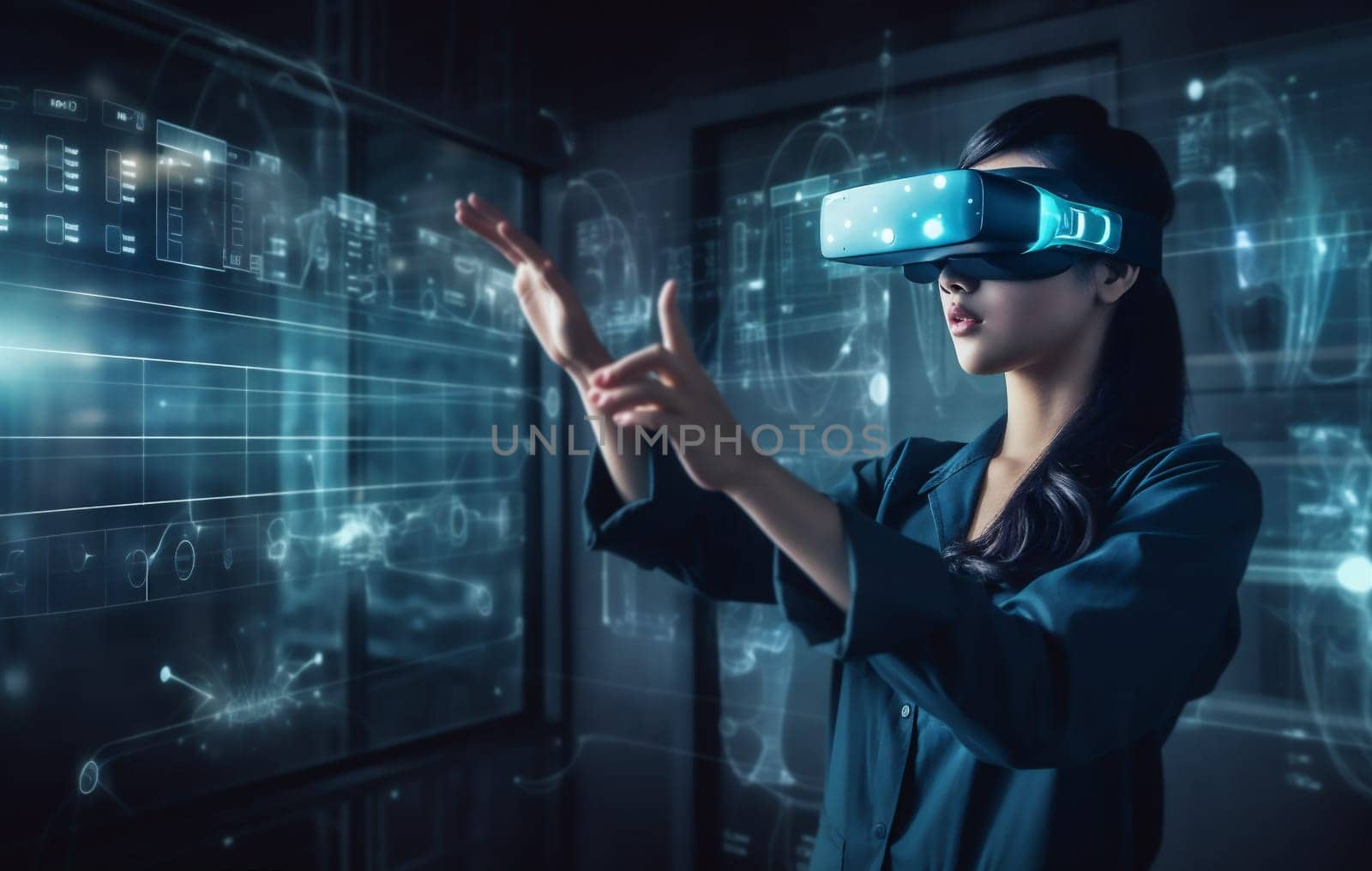 woman virtual tech technology futuristic glasses digital 3d graphic innovation business. Generative AI. by SHOTPRIME