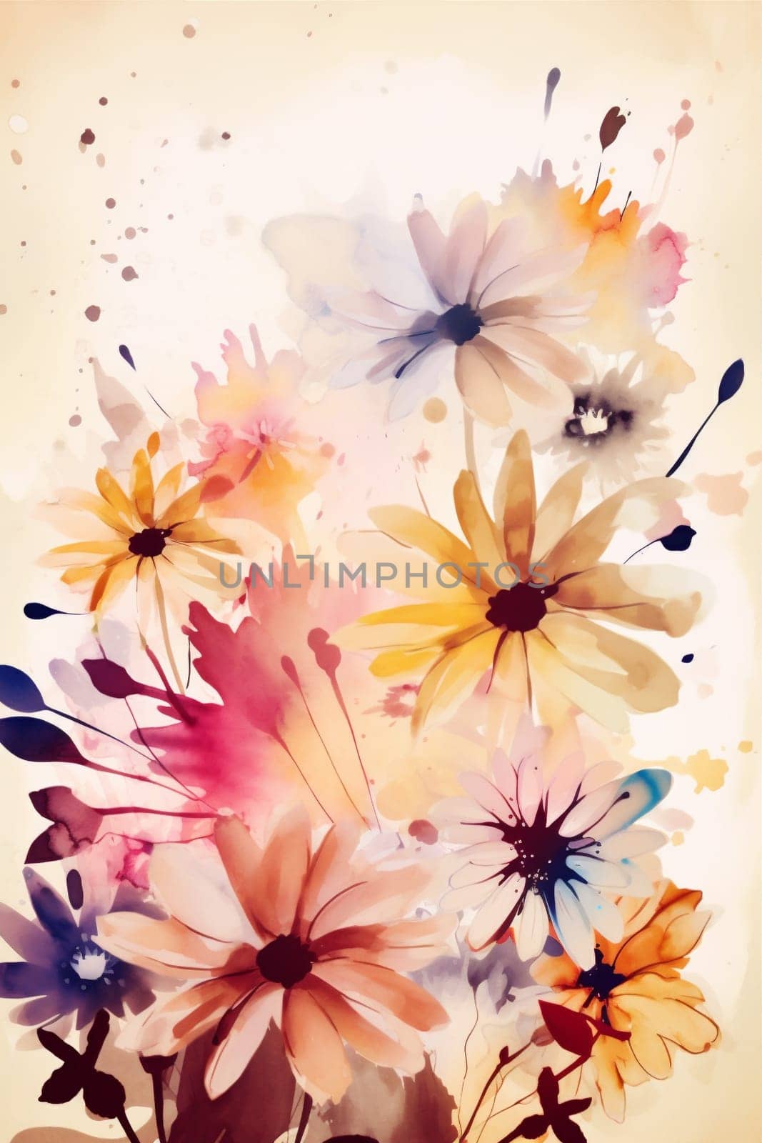 flower design watercolor background spring valentine romance pastel peonies blossom color. Generative AI. by SHOTPRIME