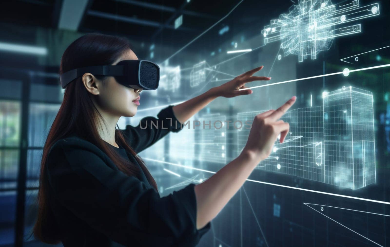 glasses woman futuristic digital graphic technology innovation business 3d person virtual. Generative AI. by SHOTPRIME