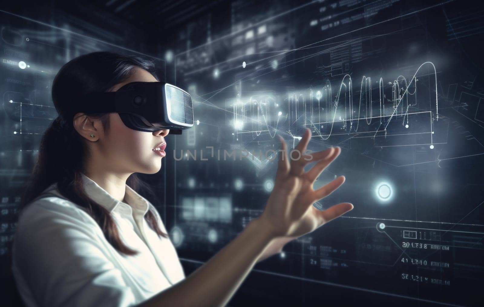 futuristic woman digital technology graphic person business virtual glasses 3d innovation. Generative AI. by SHOTPRIME