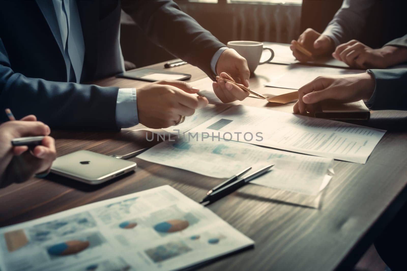 man team desk office businessman business note closeup document lawyer group sign meeting signature corporate lifestyle agreement hand contract finance concept. Generative AI.
