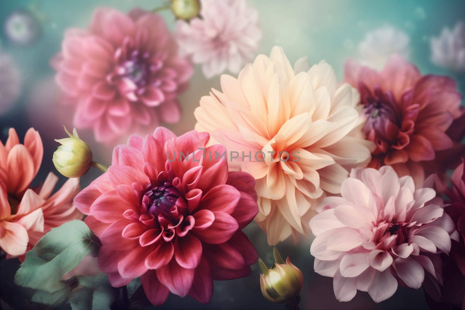 flower romantic peonies petal pink spring pattern bokeh valentine happy color art concept wallpaper watercolor background design blossom pastel copy space mother. Generative AI.