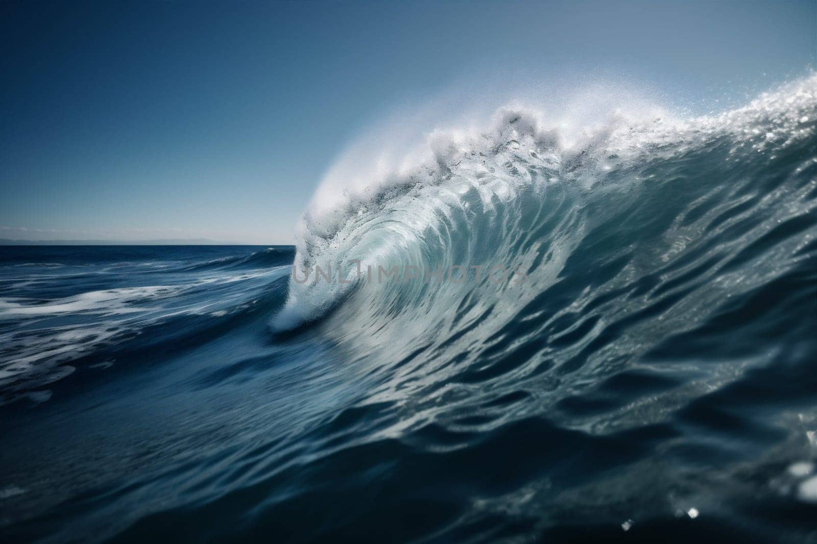 water crash ocean surfing cool wave blue nature sea liquid. Generative AI. by SHOTPRIME
