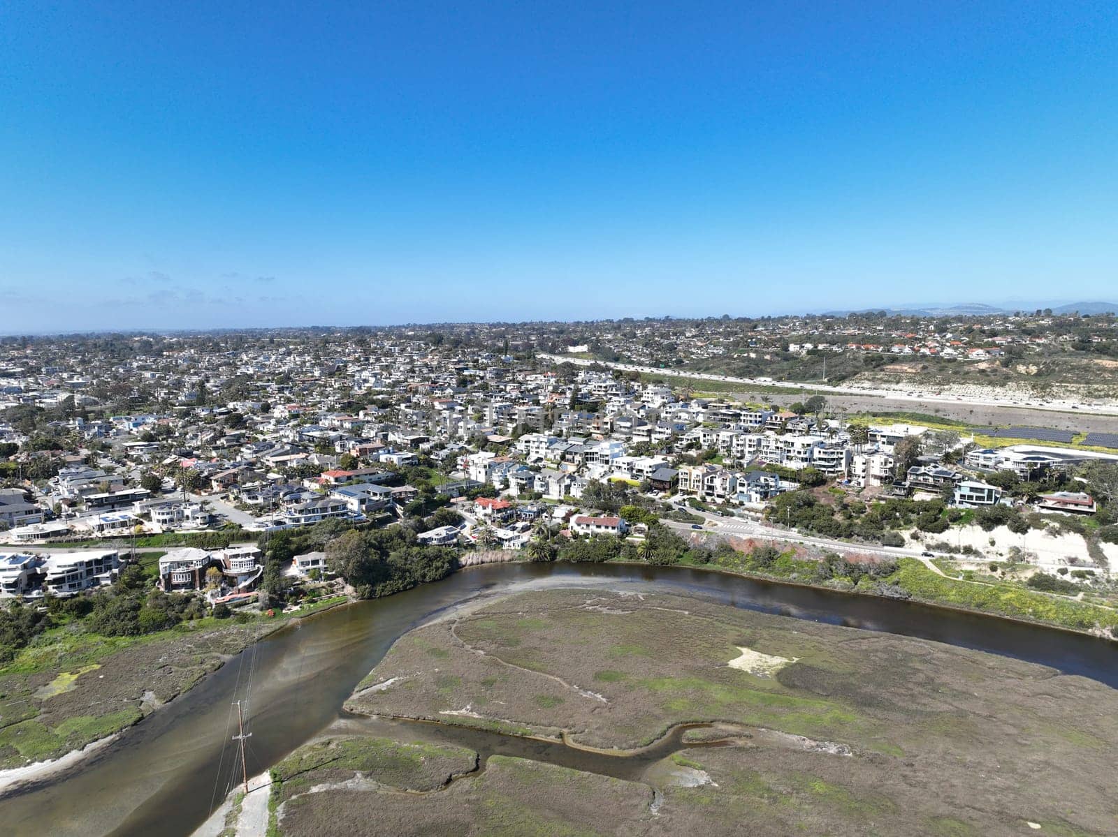 Aerial view of Wealthy Encinitas town in San Diego South California, USA.