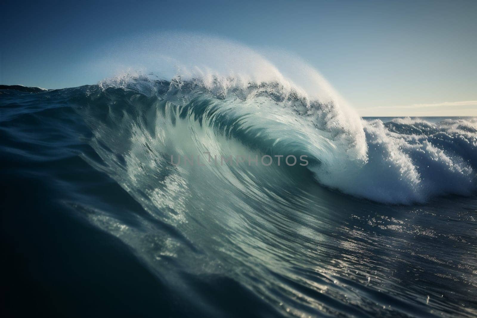 tropical power nature water weather liquid surfing blue sea environmental ocean wave dangerous crash powerful background cool sky abstract splash. Generative AI.