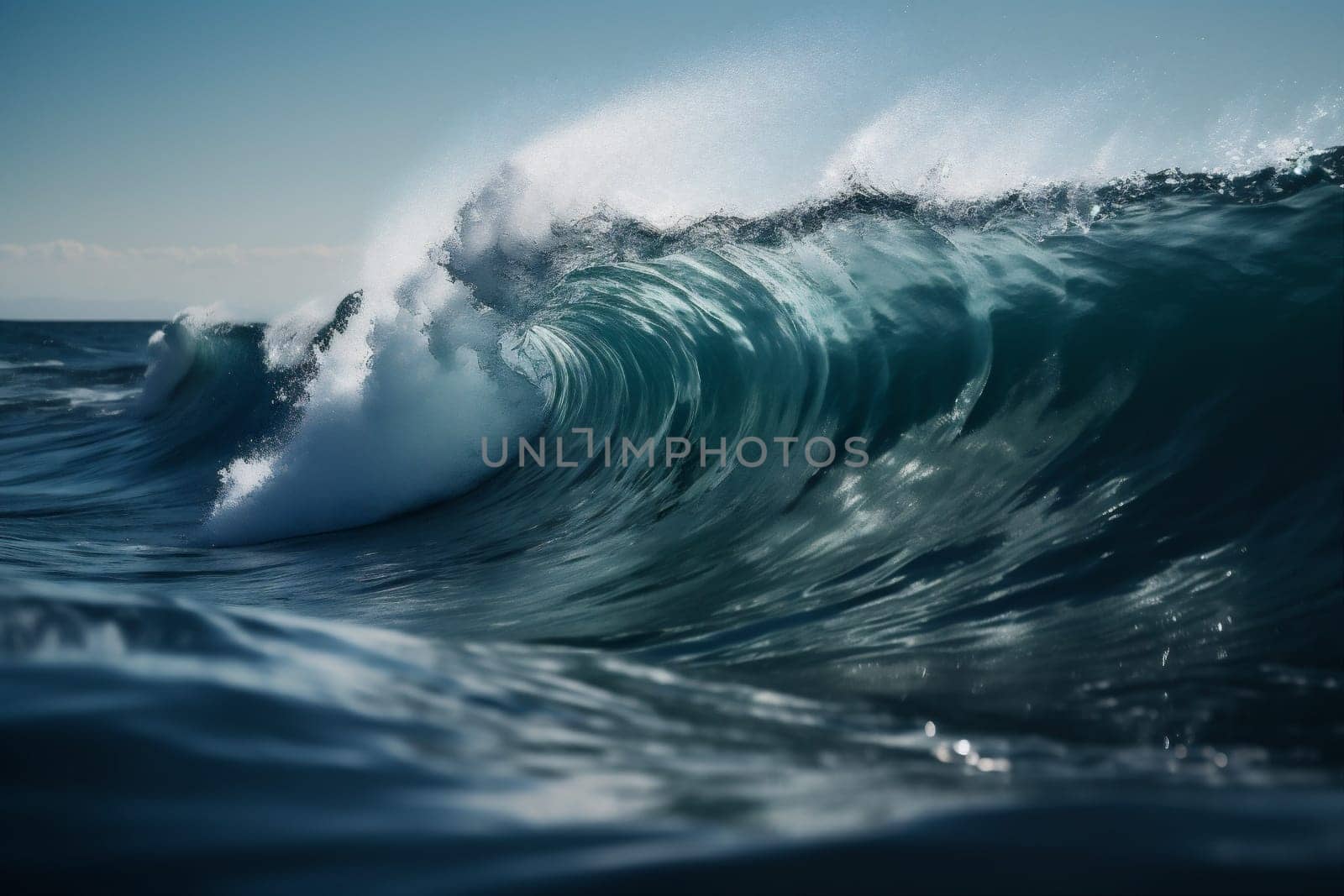 cool nature sea blue wave crash surfing ocean liquid water. Generative AI. by SHOTPRIME