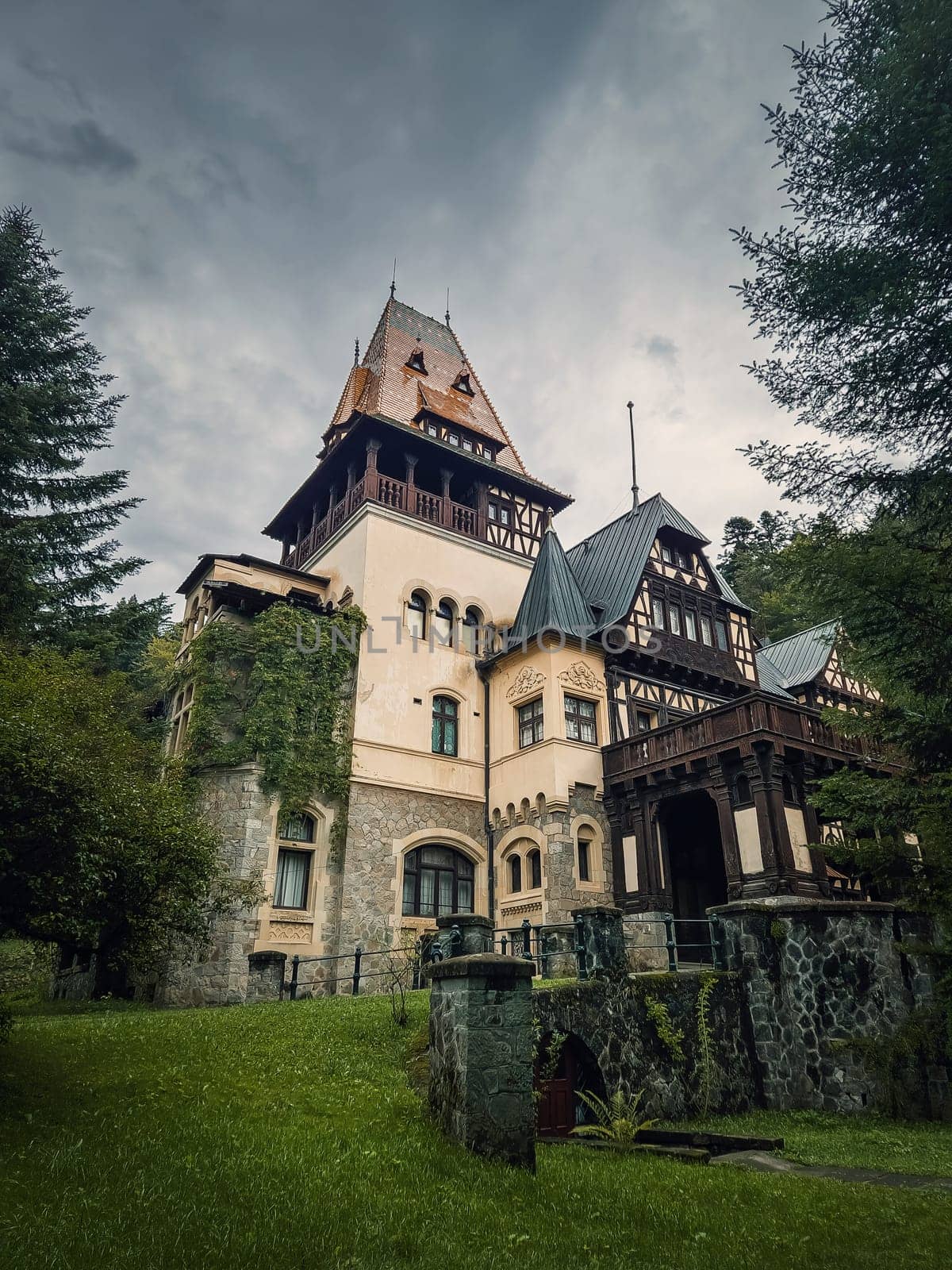 Pelisor castle royal summer residence in Sinaia, Romania. A part of the famous Peles complex in the Carpathian mountains, Prahova County, Transylvania. by psychoshadow