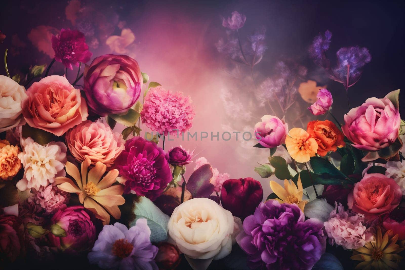 blossom color peonies watercolor pastel valentine spring background flower design vintage. Generative AI. by SHOTPRIME
