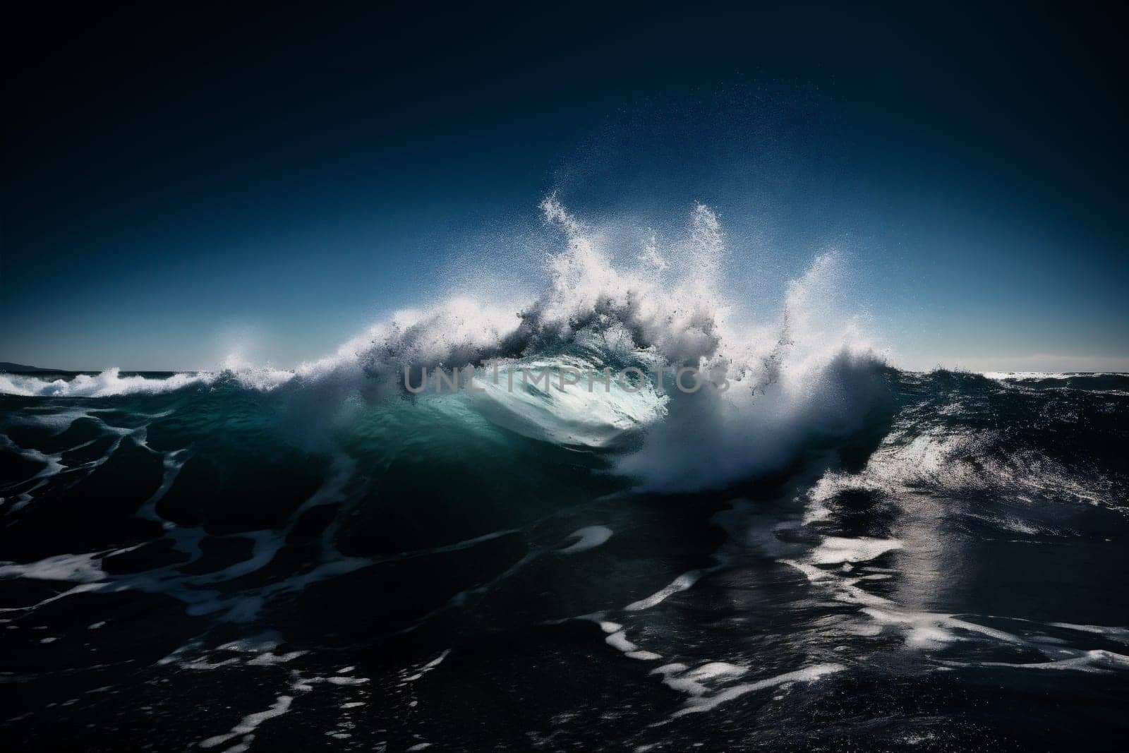 sea wave liquid ocean nature blue cool surfing crash water. Generative AI. by SHOTPRIME