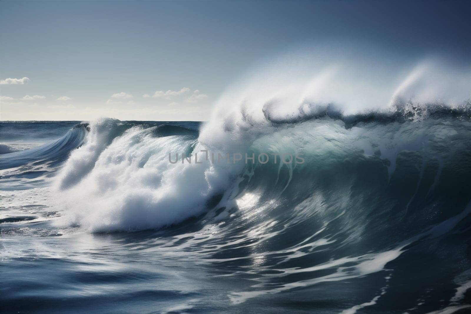 blue surfing cool sea crash liquid ocean water wave nature. Generative AI. by SHOTPRIME