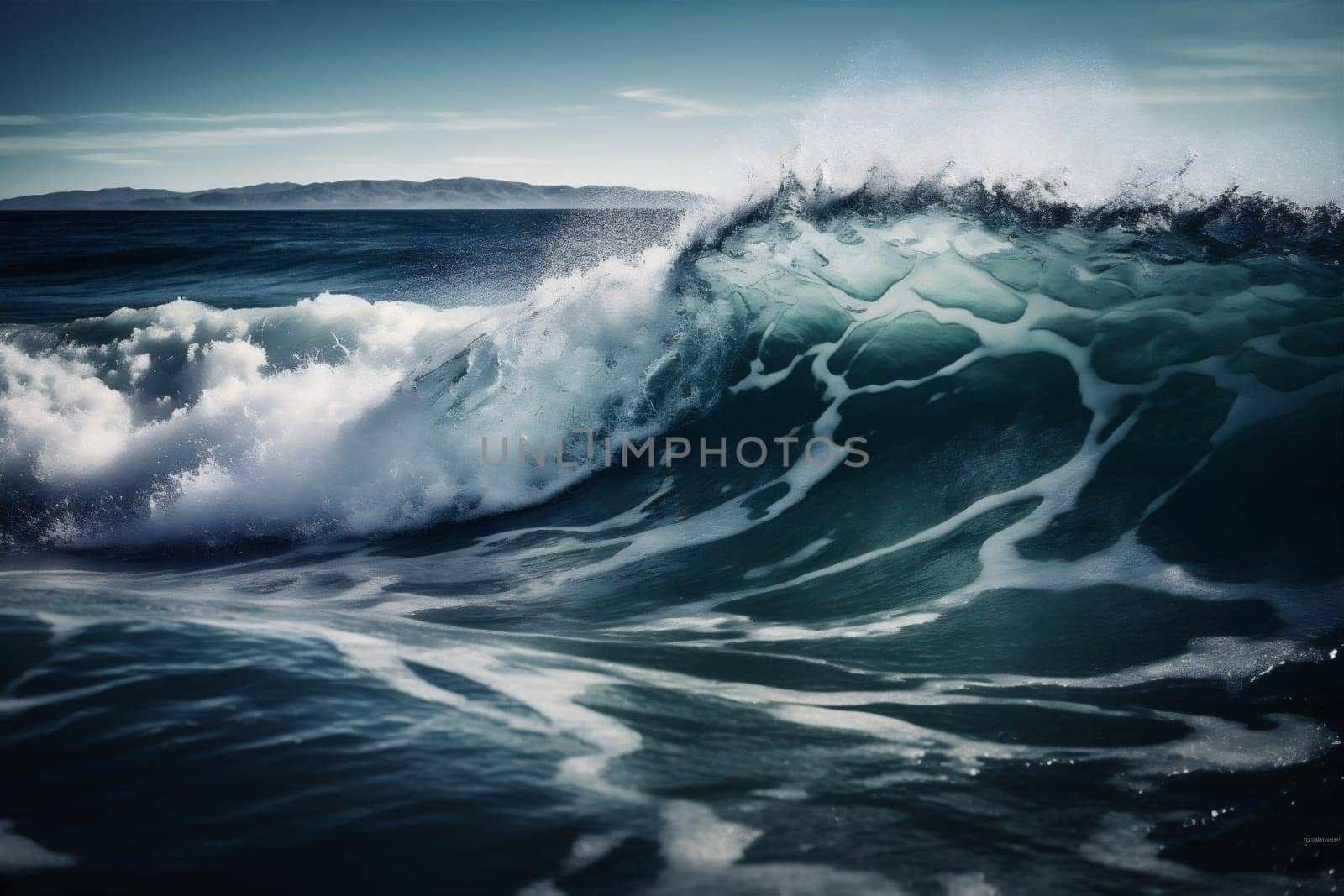 water surfing wave liquid cool sea nature crash ocean blue. Generative AI. by SHOTPRIME