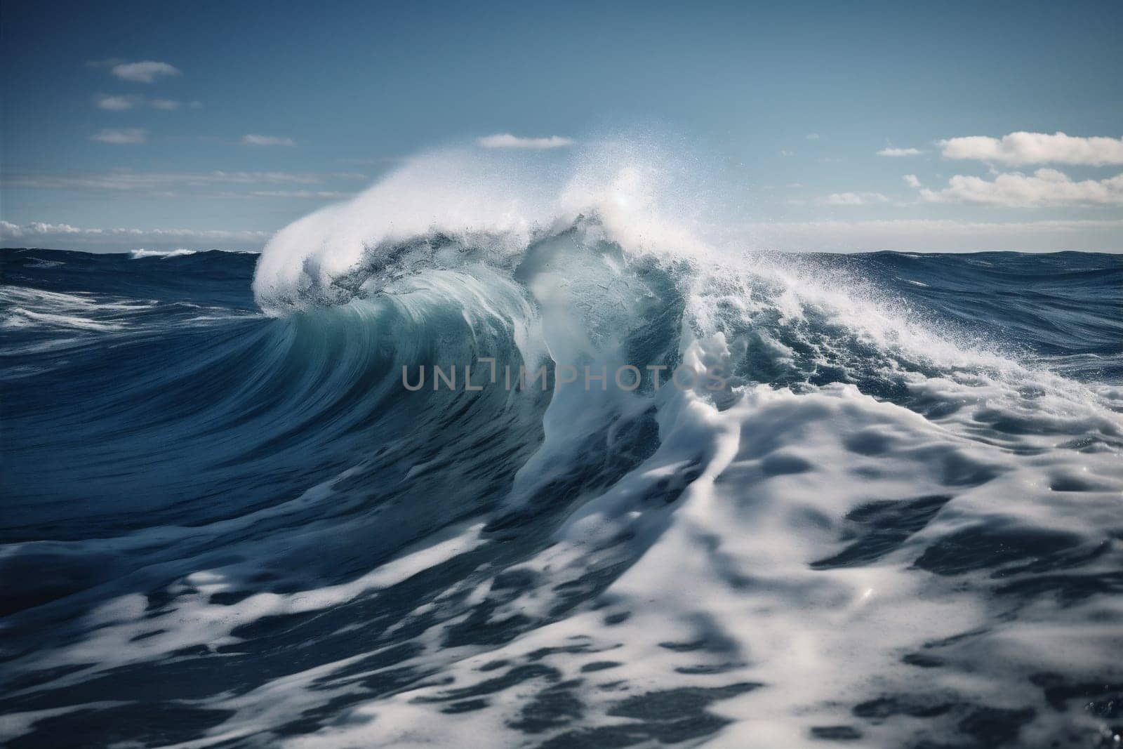 water blue sea nature ocean cool liquid crash surfing wave. Generative AI. by SHOTPRIME