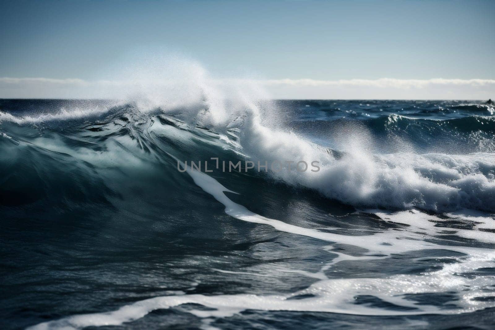 blue ocean crash nature surfing cool liquid sea wave water. Generative AI. by SHOTPRIME