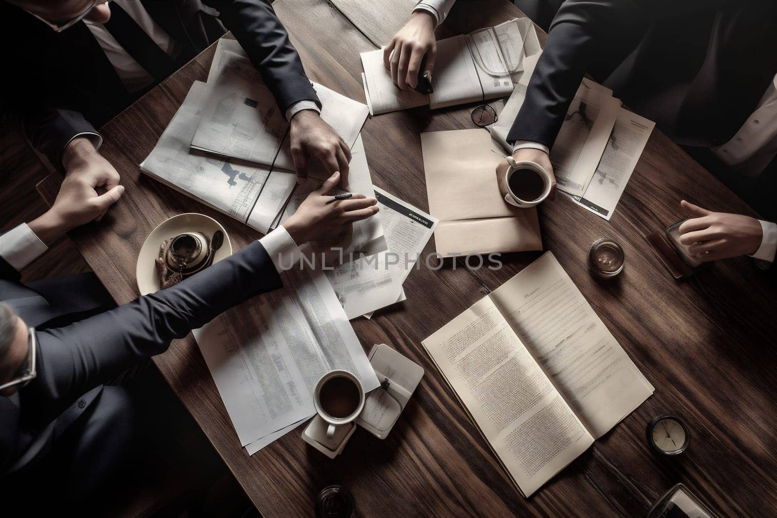 businessman man sunset businessperson contract business hand working writing pen meeting signature group male office lawyer corporate agreement lifestyle professional document. Generative AI.