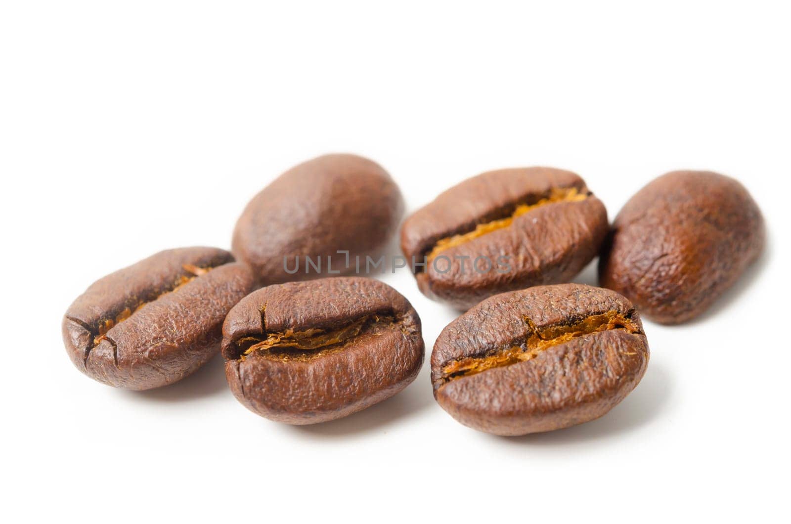 close-up of Coffee beans on white background