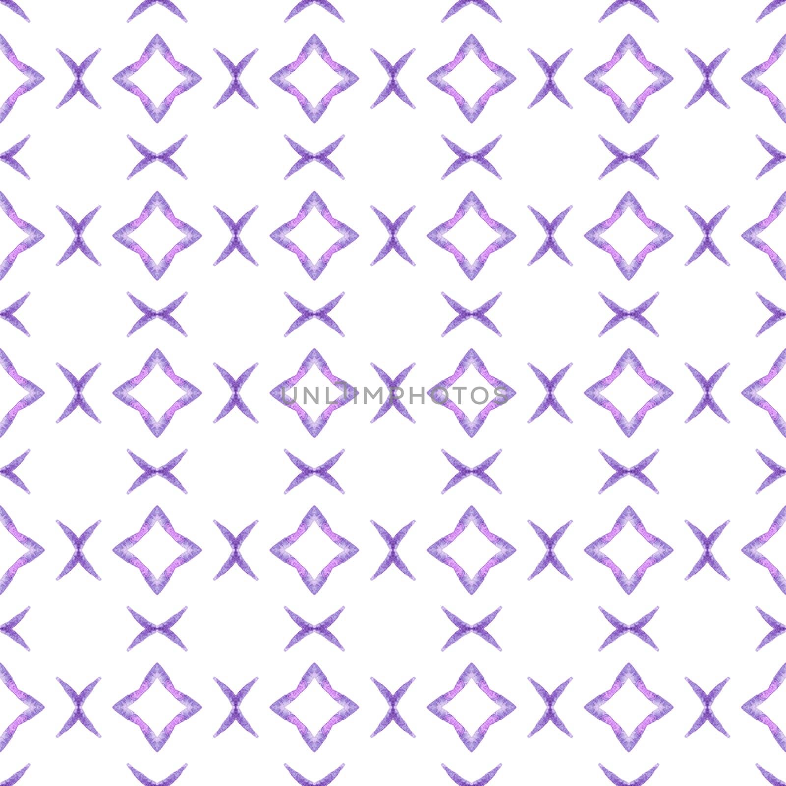 Ethnic hand painted pattern. Purple delightful boho chic summer design. Textile ready exquisite print, swimwear fabric, wallpaper, wrapping. Watercolor summer ethnic border pattern.