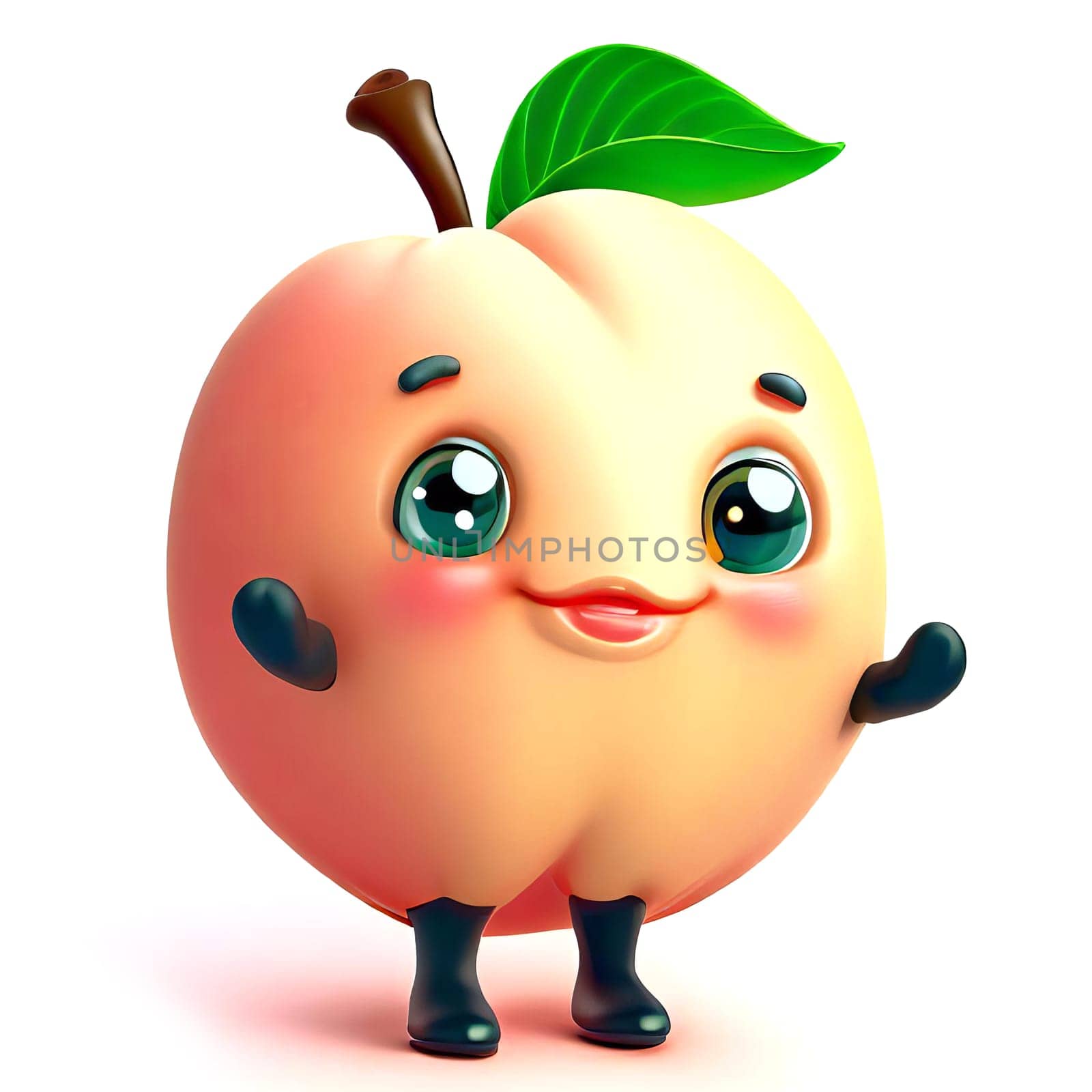 Cute cartoon 3d character of smiling ripe apricot or peach, digitally generated illustration