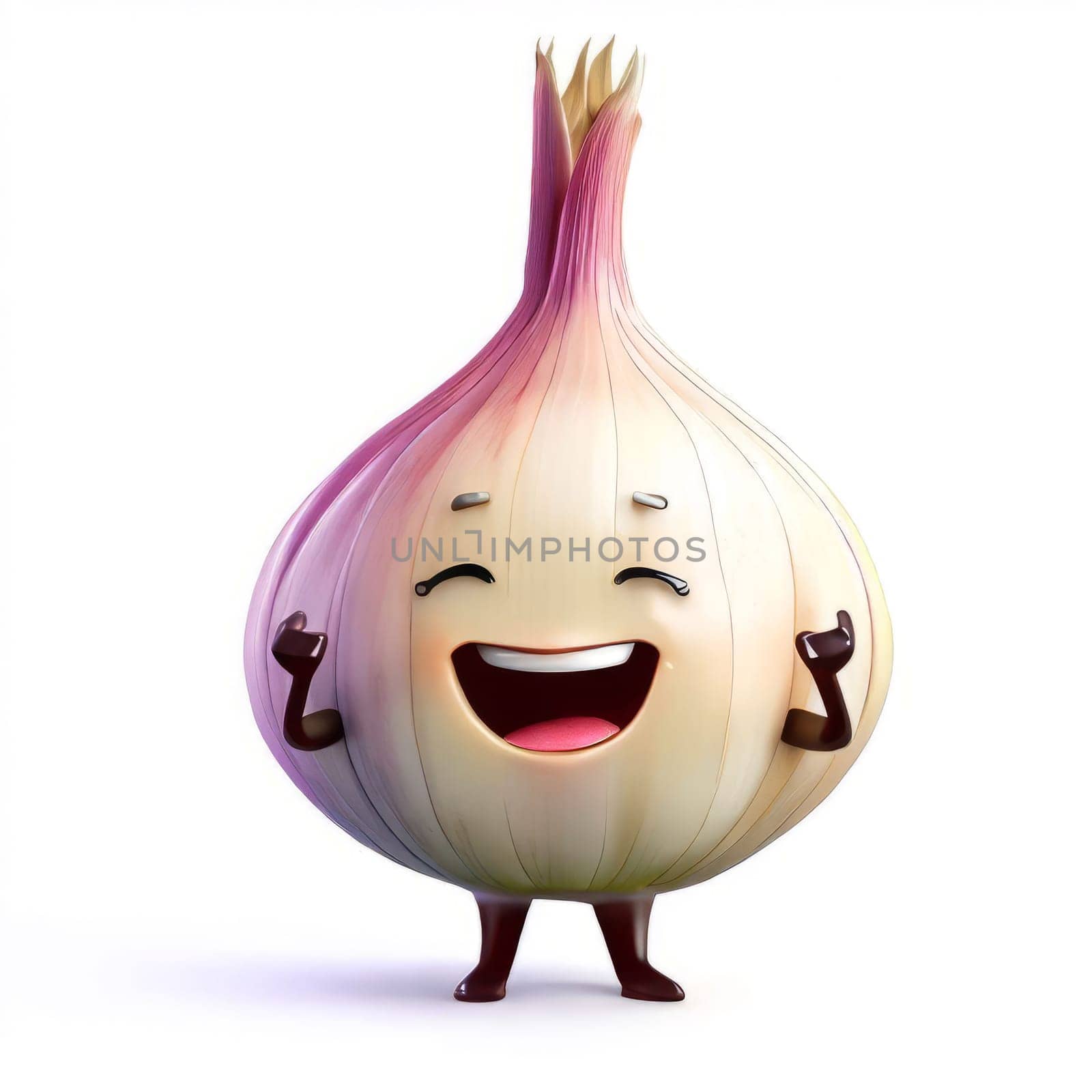 Cute cartoon 3d character of smiling ripe onion, digitally generated illustration