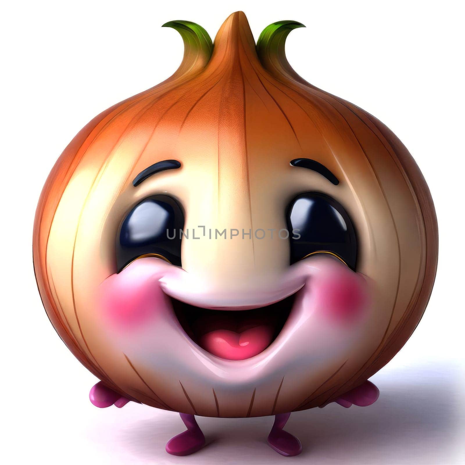 Cute cartoon 3d character of smiling ripe onion, digitally generated illustration