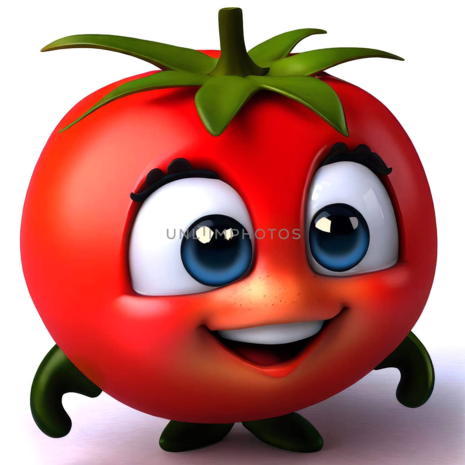 Cute cartoon 3d character of smiling red ripe tomato, digitally generated illustration
