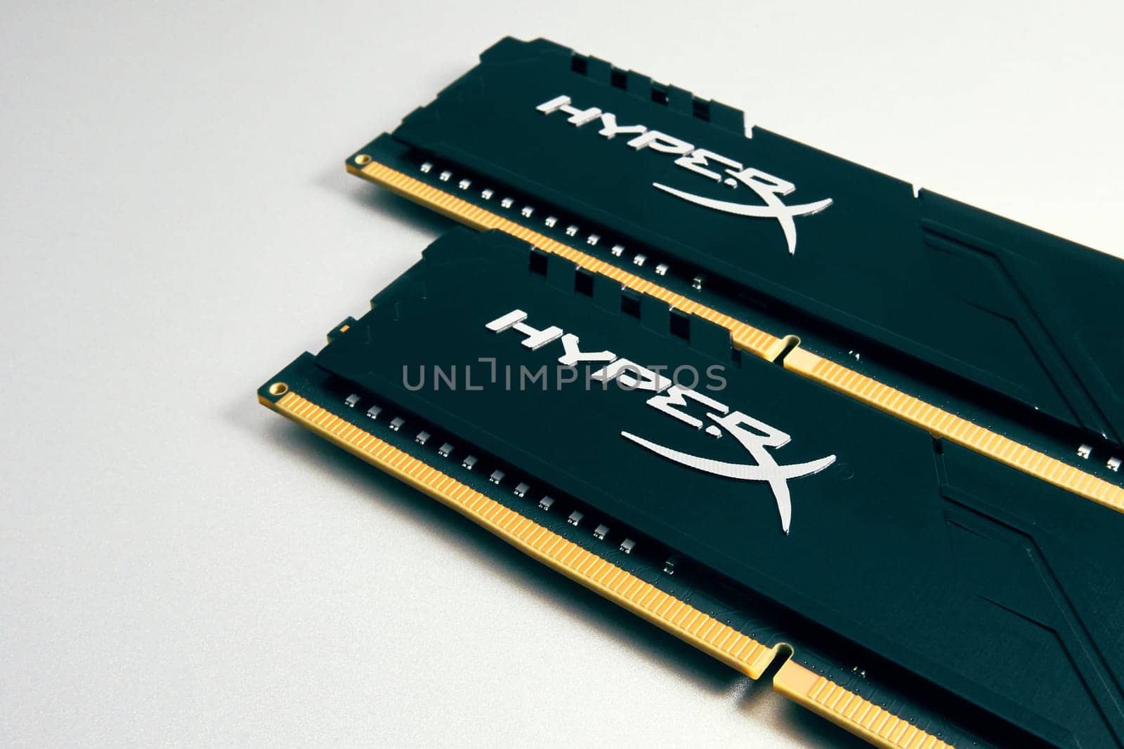 Ryazan, Russia - February 5, 2023: Close-up of HyperX DDR RAM modules. RAM modules for gaming PC