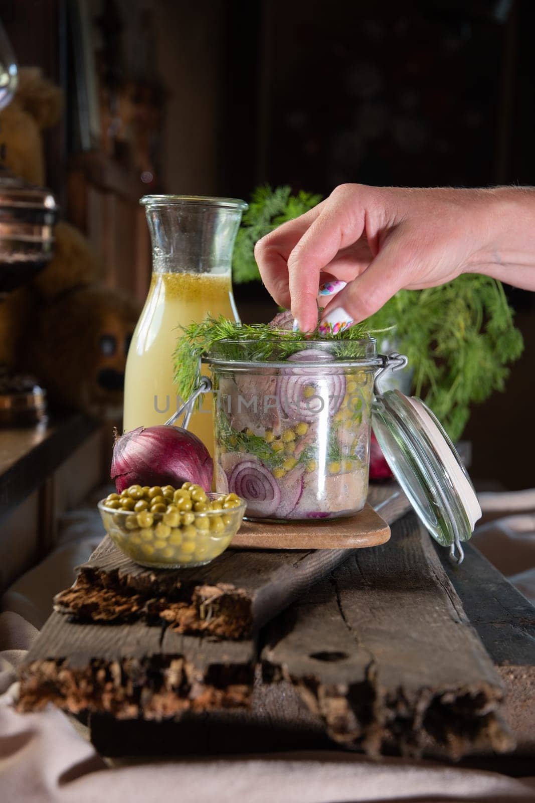 appetizer of herring with onions marinated in mustard-vinegar sauce, recipe by KaterinaDalemans