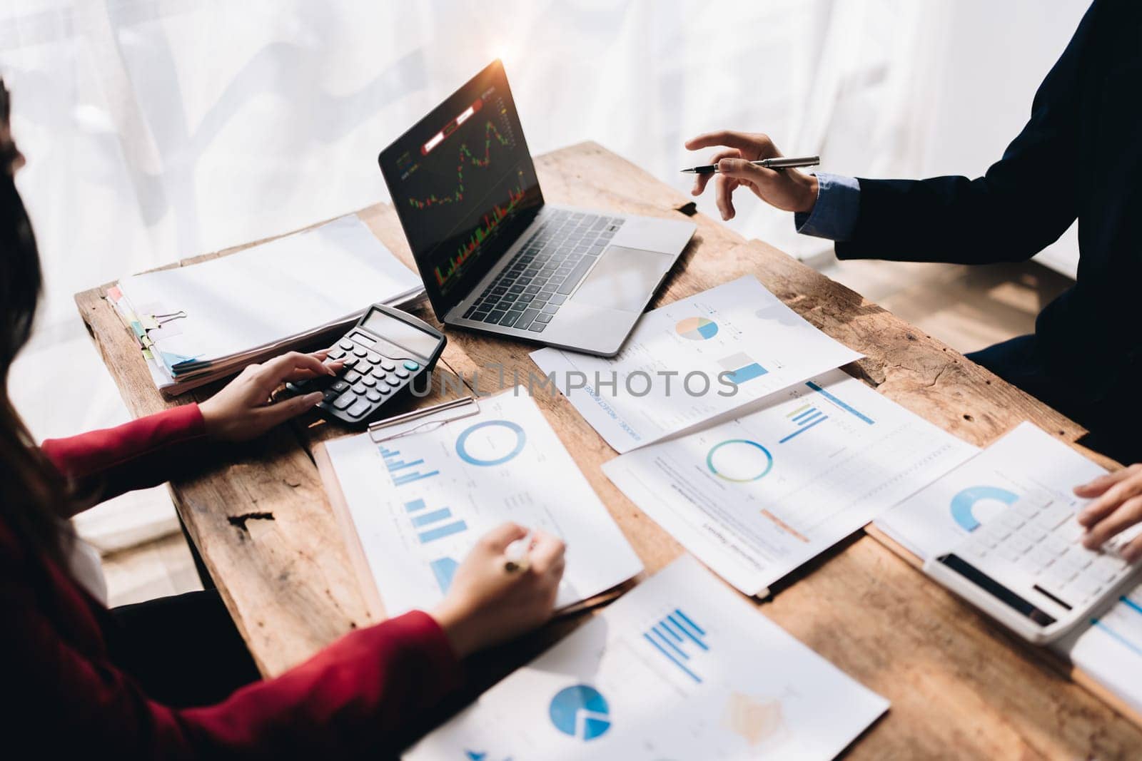startup business, business advisor strategy for planning finance investment teamwork paperwork audit and discussing marketing, profit, budget of company in meeting room, stock market chart concepts