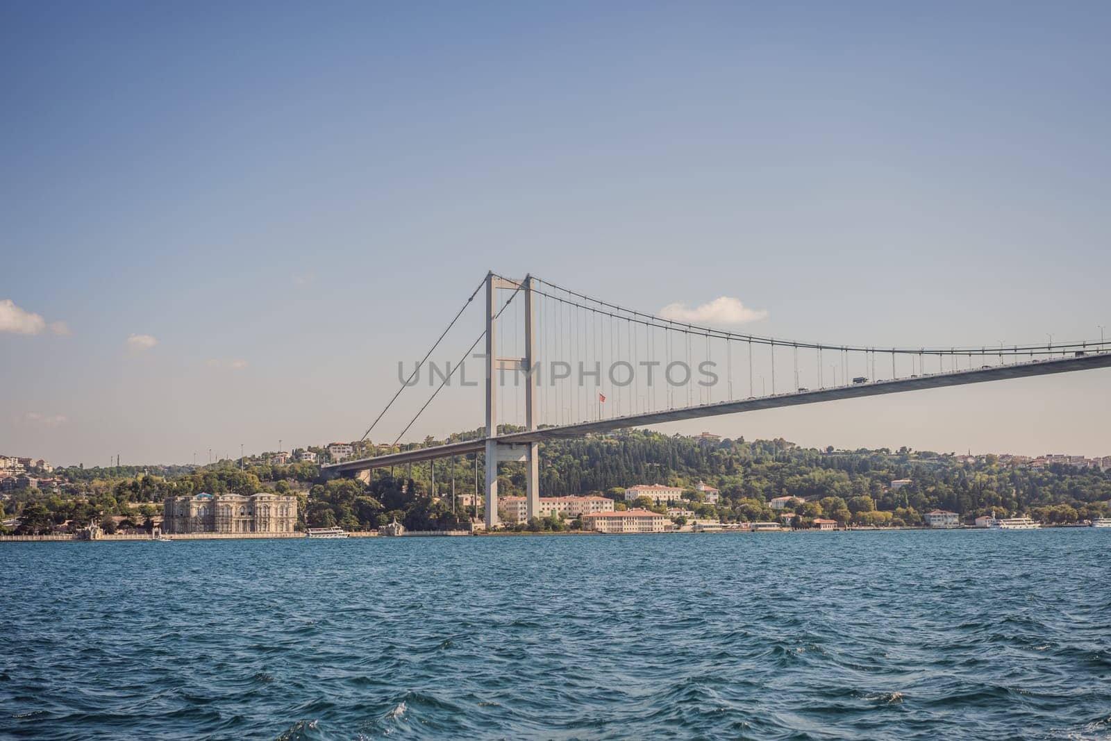 Bosphorus bridge on a summer sunny day, view from the sea, Istanbul Turkey by galitskaya