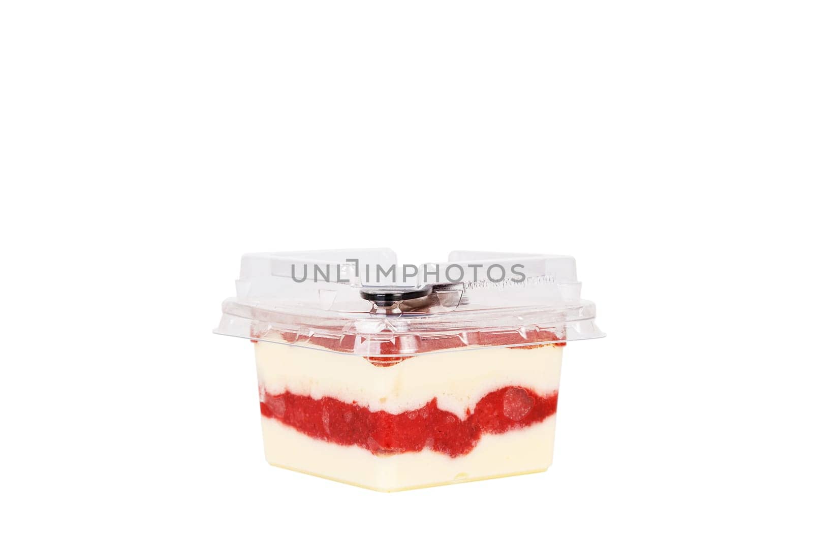 Sweet dessert of cream, jam and strawberries on a white background. High quality photo