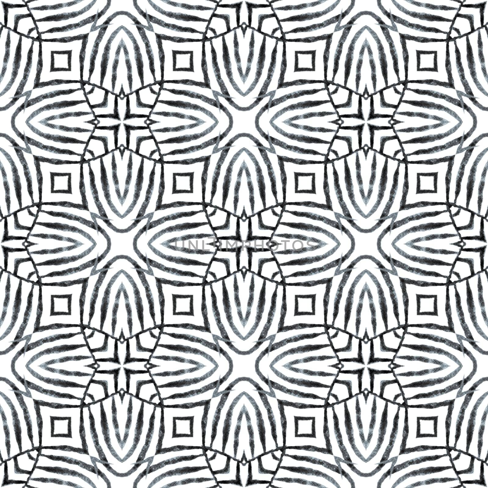 Textile ready uncommon print, swimwear fabric, wallpaper, wrapping. Black and white unique boho chic summer design. Mosaic seamless pattern. Hand drawn green mosaic seamless border.