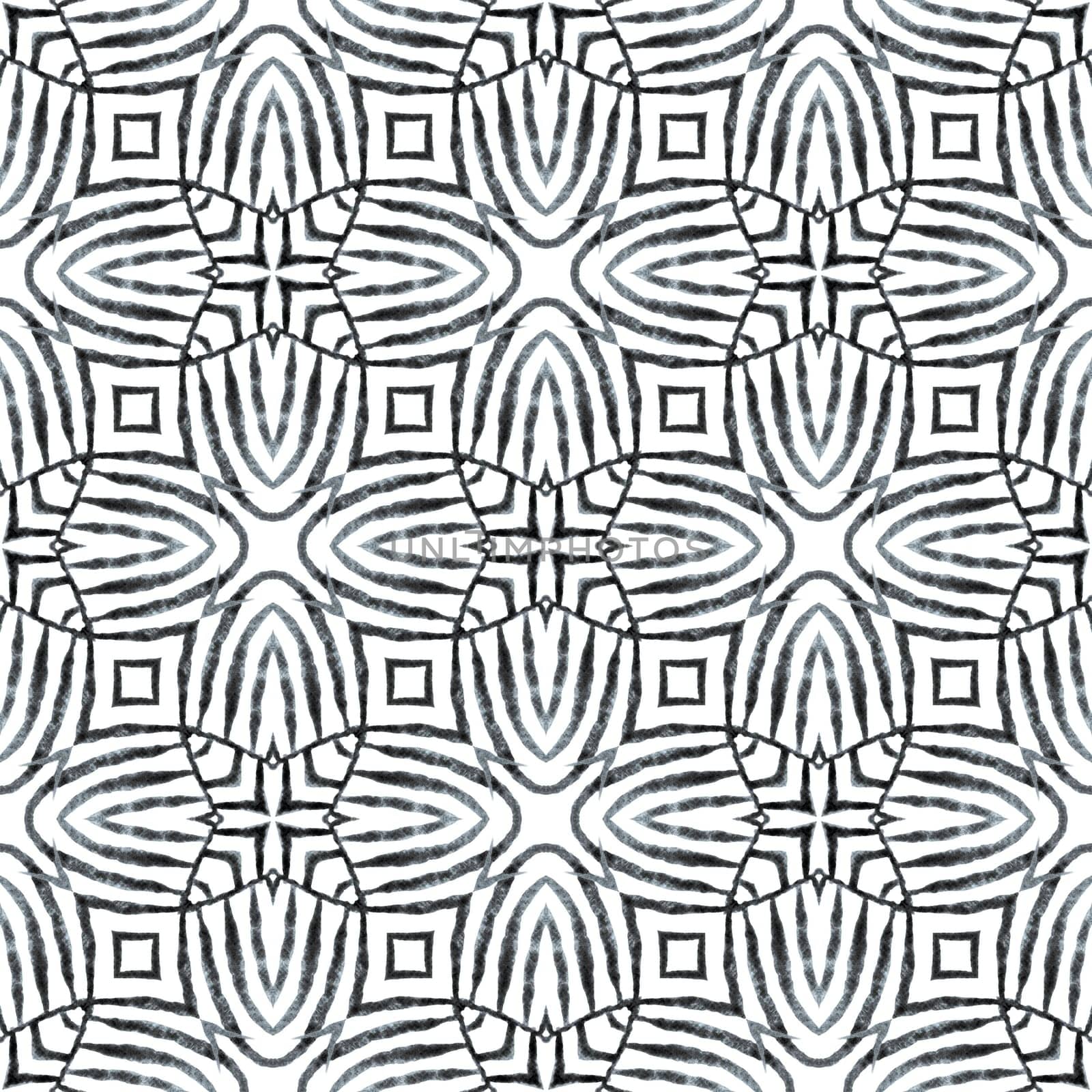 Textile ready uncommon print, swimwear fabric, wallpaper, wrapping. Black and white unique boho chic summer design. Mosaic seamless pattern. Hand drawn green mosaic seamless border.