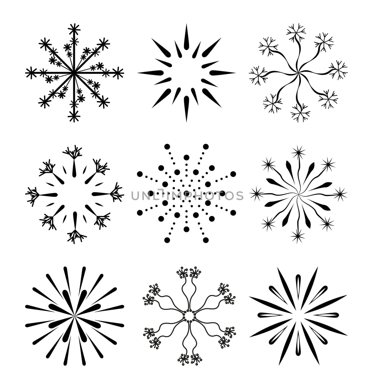 Firework line icon set isolated on white. Different black symbol for festival or carnival explosion, firecracker. Jpeg burst contour pattern for celebration, party