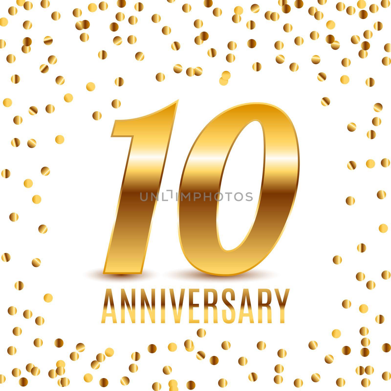 Celebrating 10 Anniversary emblem template design with gold numbers poster background. Vector Illustration by yganko