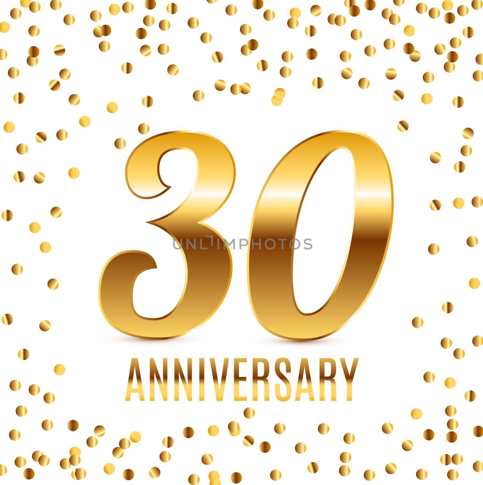 Celebrating 30 Anniversary emblem template design with gold numbers poster background. Vector Illustration EPS10