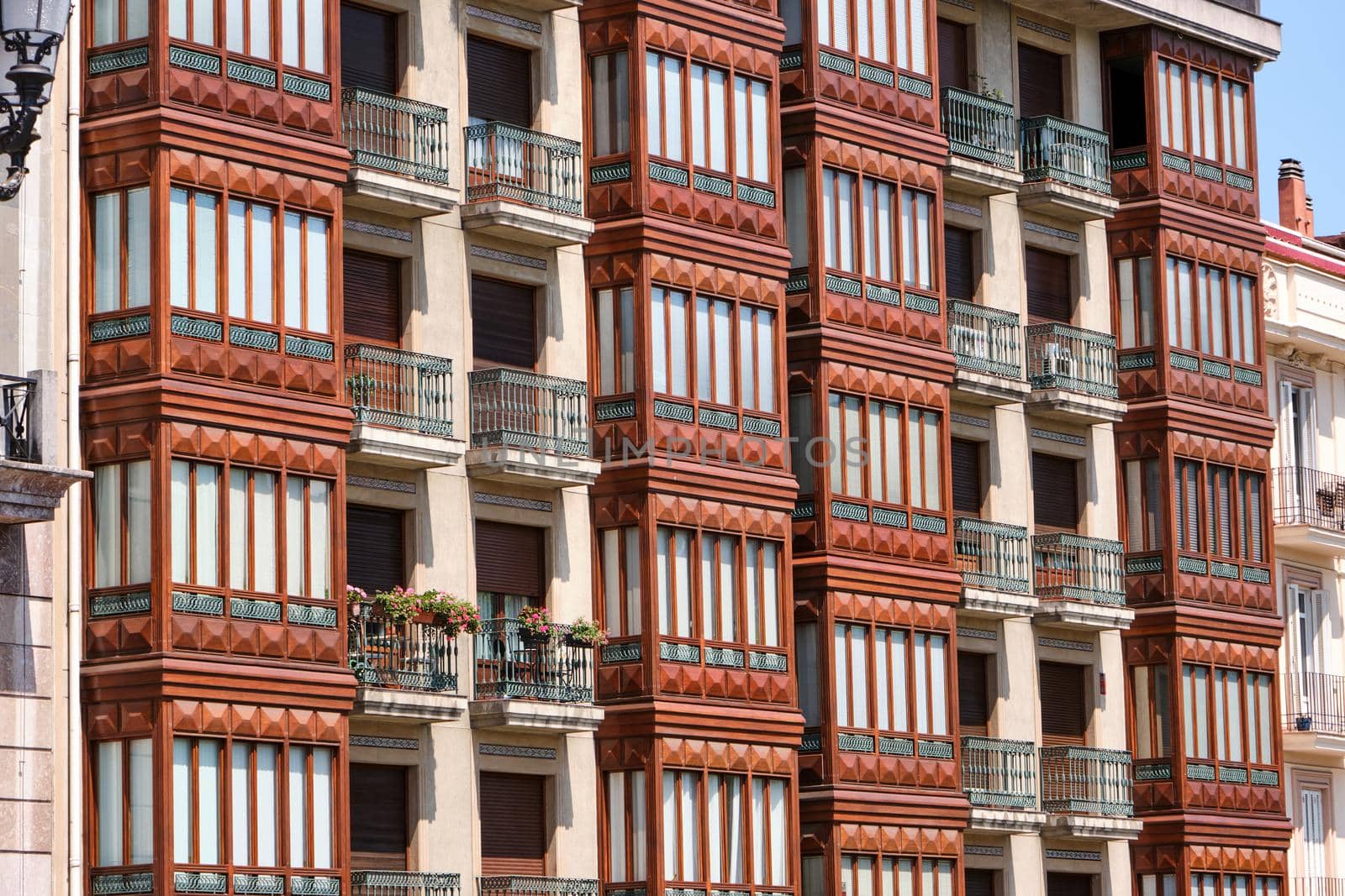 Classic house facades of the old town of Bilbao in Spain