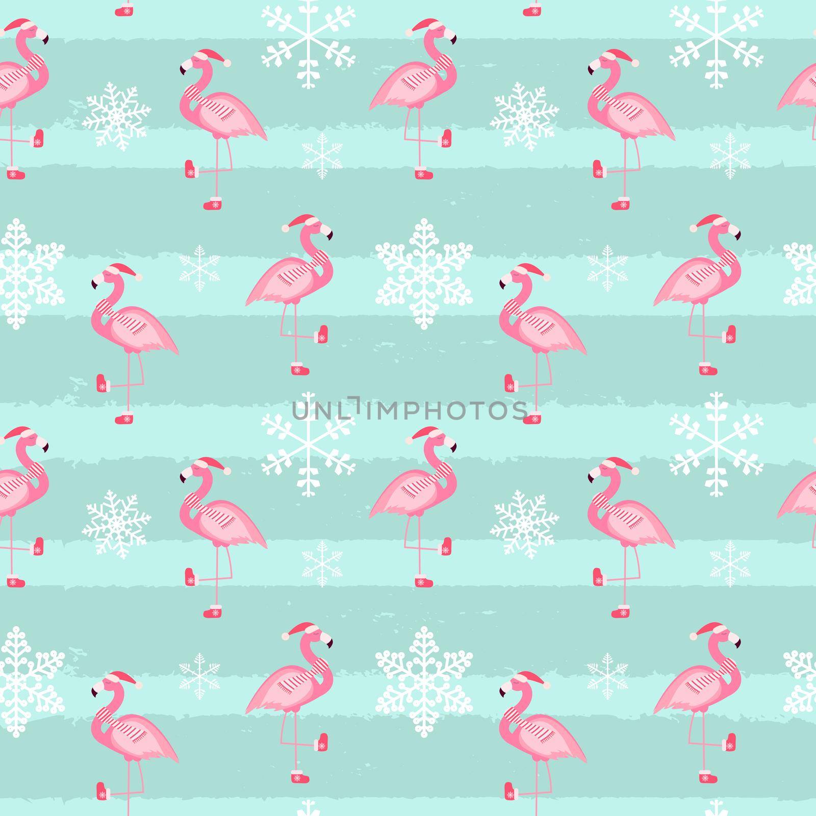 Cute Pink Flamingo New Year and Christmas Seamless Pattern Background Vector Illustration EPS10