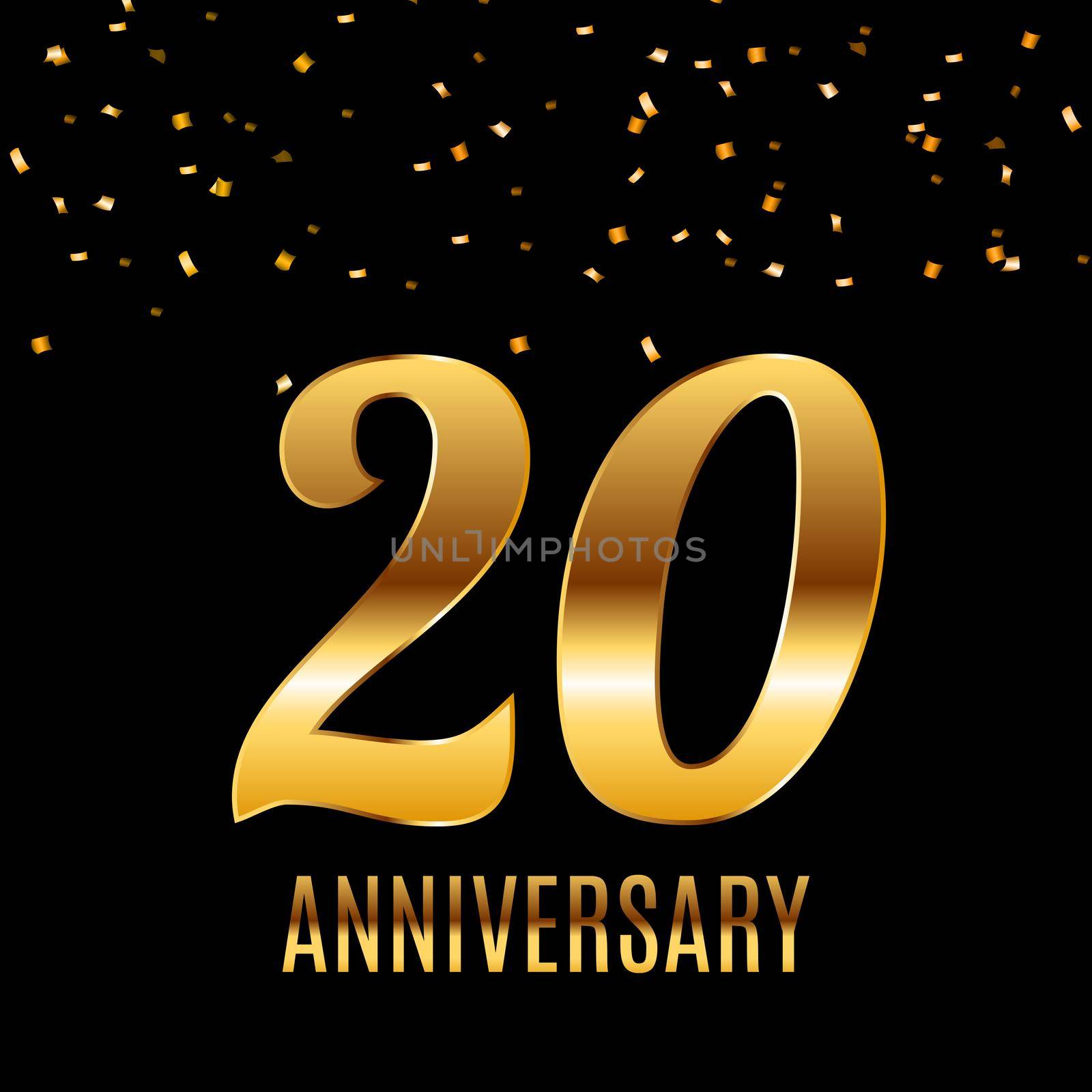 Celebrating 20 Anniversary emblem template design with gold numbers poster background. Vector Illustration EPS10