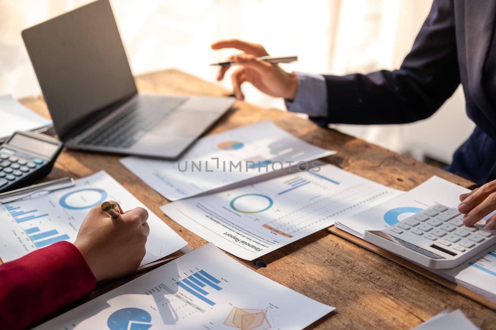 Closed up office conference room meeting diverse team of top manager, successful happy business team discussion share idea talking together, Young business group up meeting and pointing to the paper document report figure. High quality photo