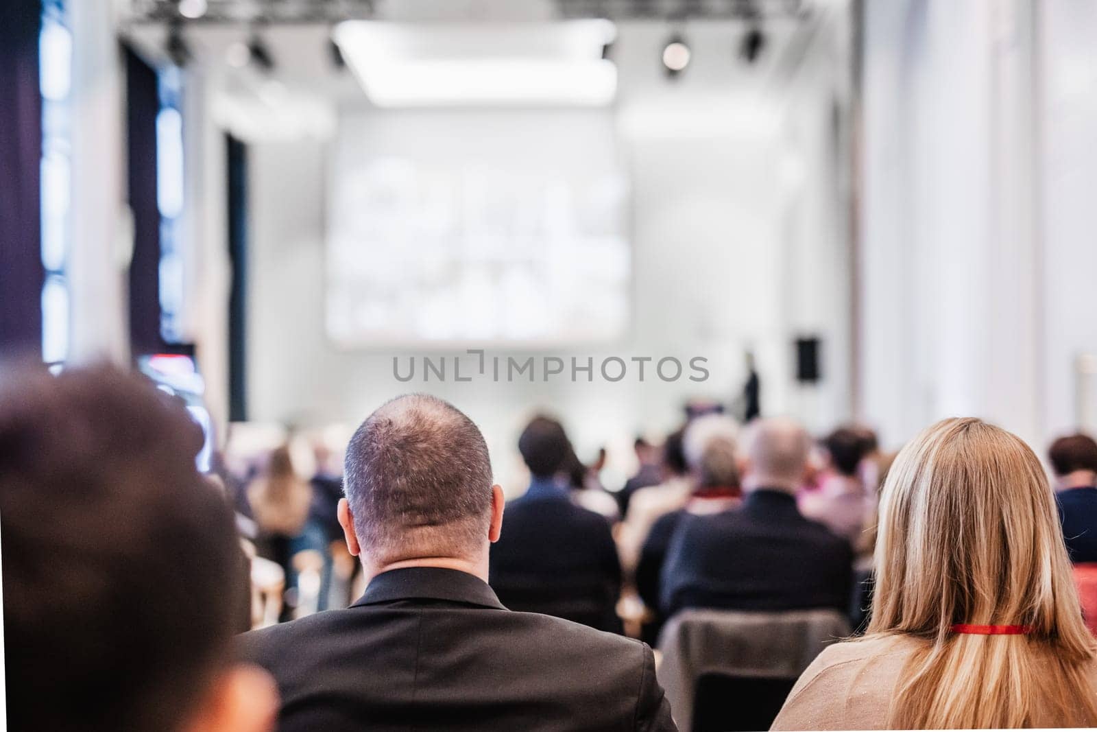 Round table discussion at business conference meeting event.. Audience at the conference hall. Business and entrepreneurship symposium