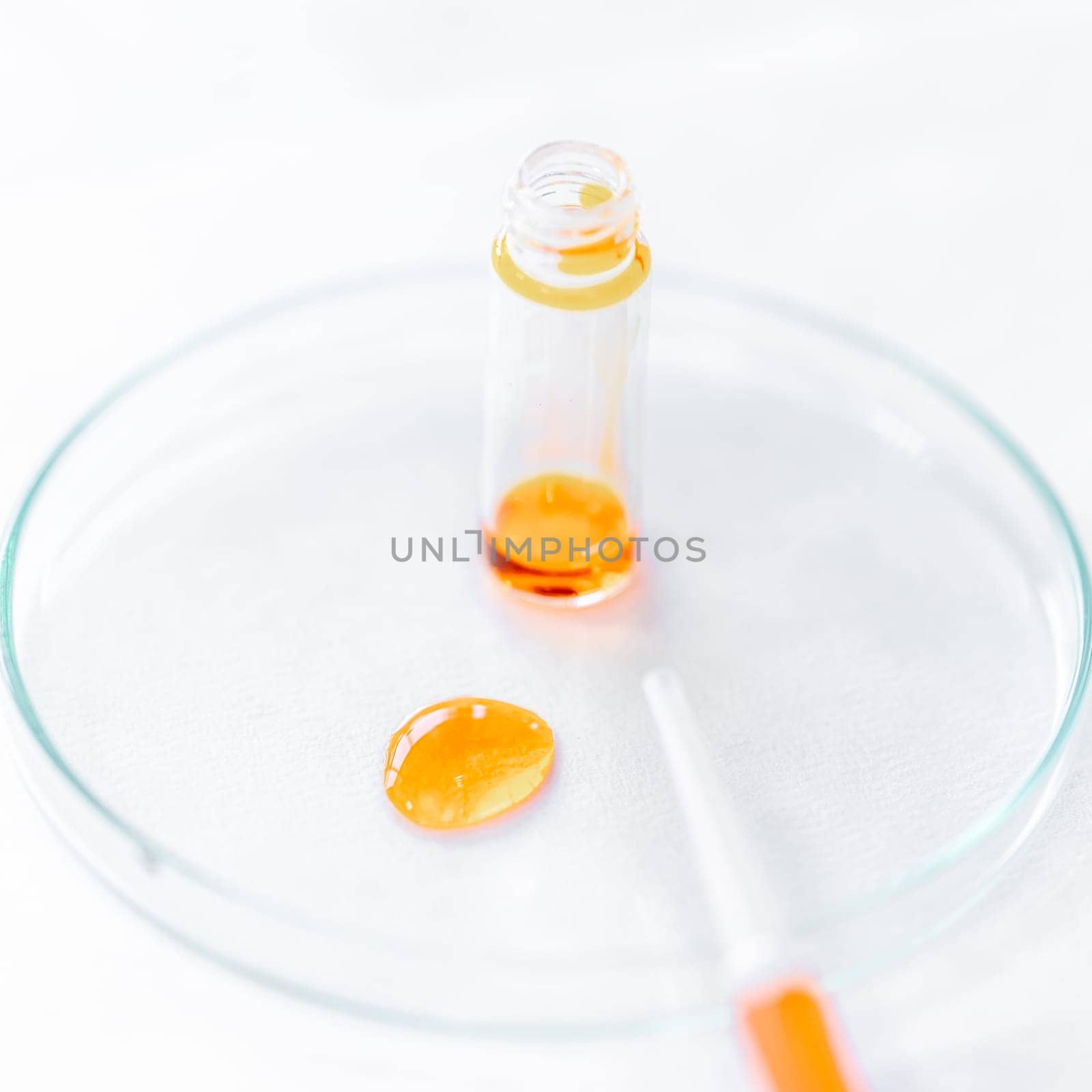 chemical sample in a research laboratory on a glass dish.