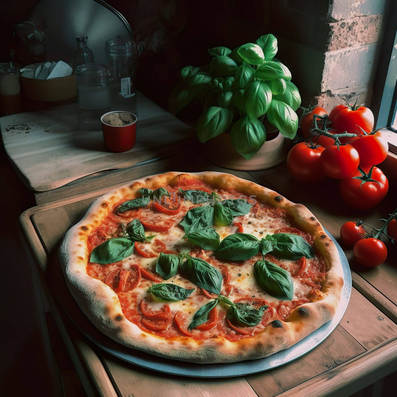 Fresh Homemade Italian Pizza Margherita with buffalo mozzarella and basil. High quality photo