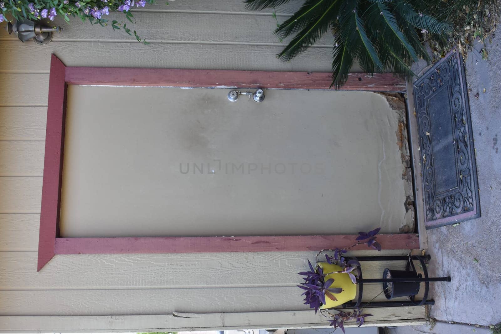 Water Damage on Wood Doorway of Garage . High quality photo