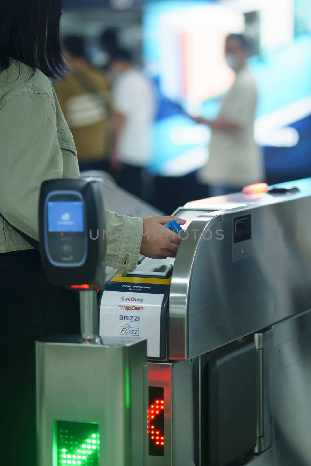 Close up of MRT tapping card in Jakarta, Indonesia. April 20, 2023. Publice service and street photos.