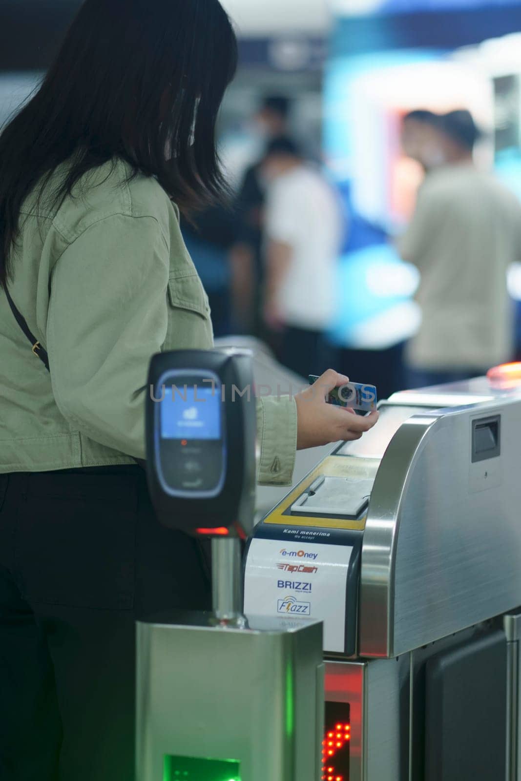 Close up of MRT tapping card in Jakarta, Indonesia. April 20, 2023. Publice service and street photos.