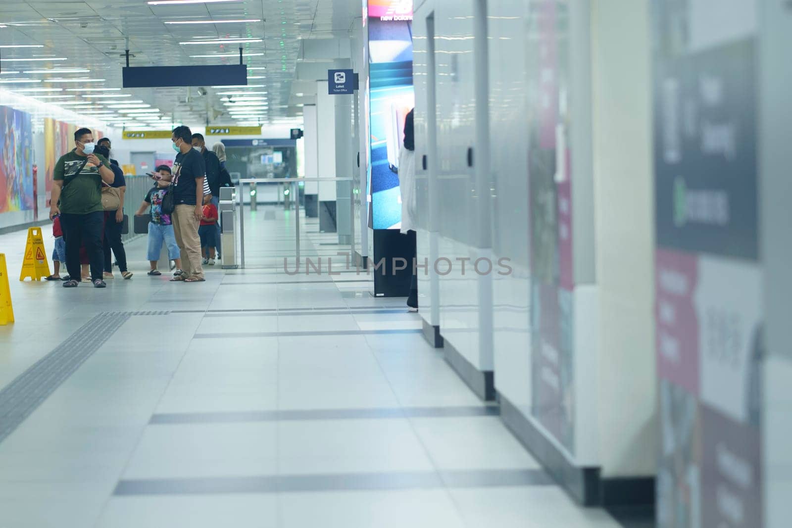 April 20, 2023. Jakarta, Indonesia. MRT Train Platform situation. Indoor Photography with people activities.