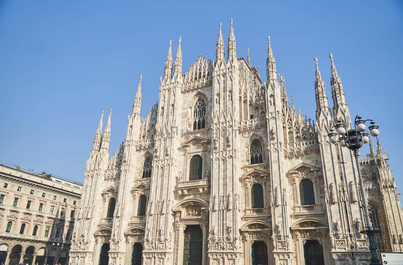 Milan, Italy - February 15, 2023: Milan Cathedral in Piazza Duomo during the day, Milan. Cathedral of the Duomo.