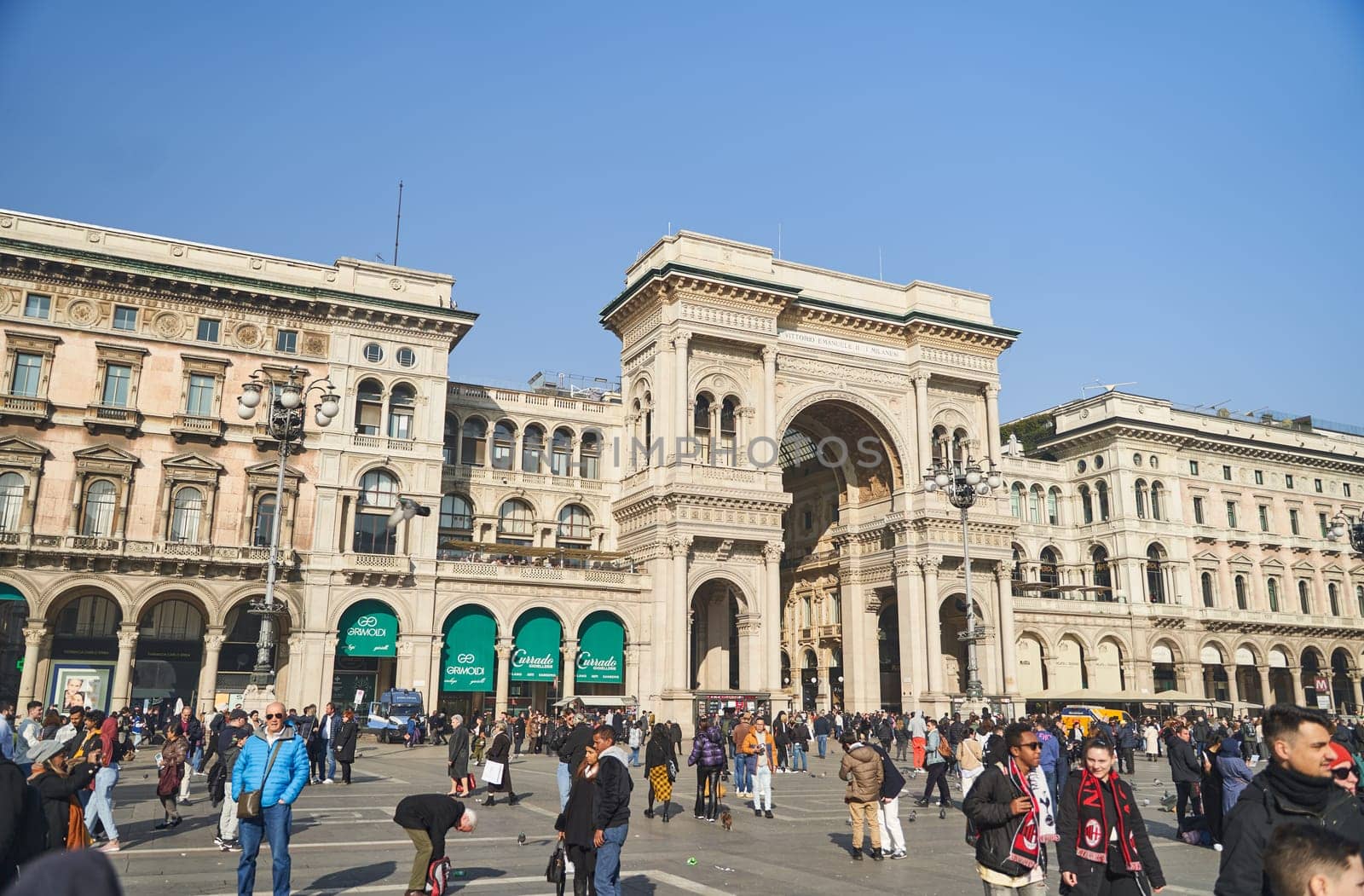 MILAN, ITALY - February 15, 2023: Gallery of Victor Emanuele II in Piazza del Duomo.