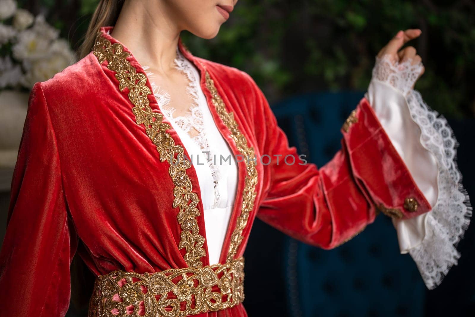 a girl in a red national Kazakh outfit on Nauryz by Pukhovskiy