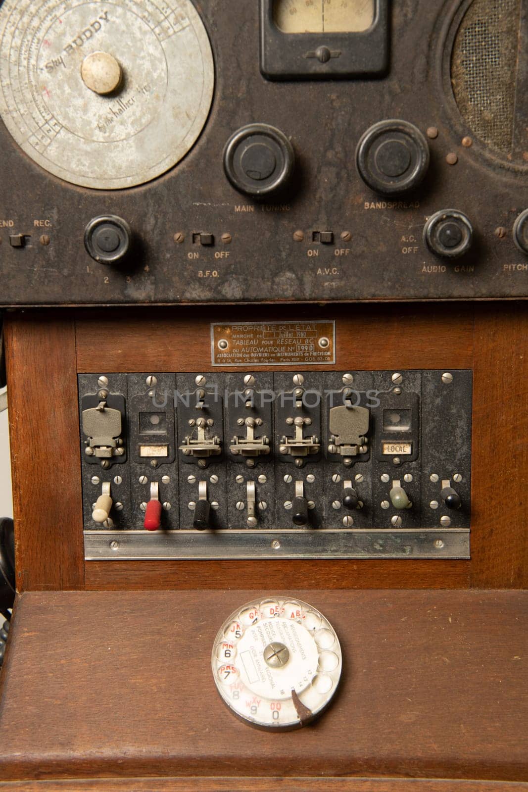 Historic Wooden telephone switchboard from the 1950s. High quality photo