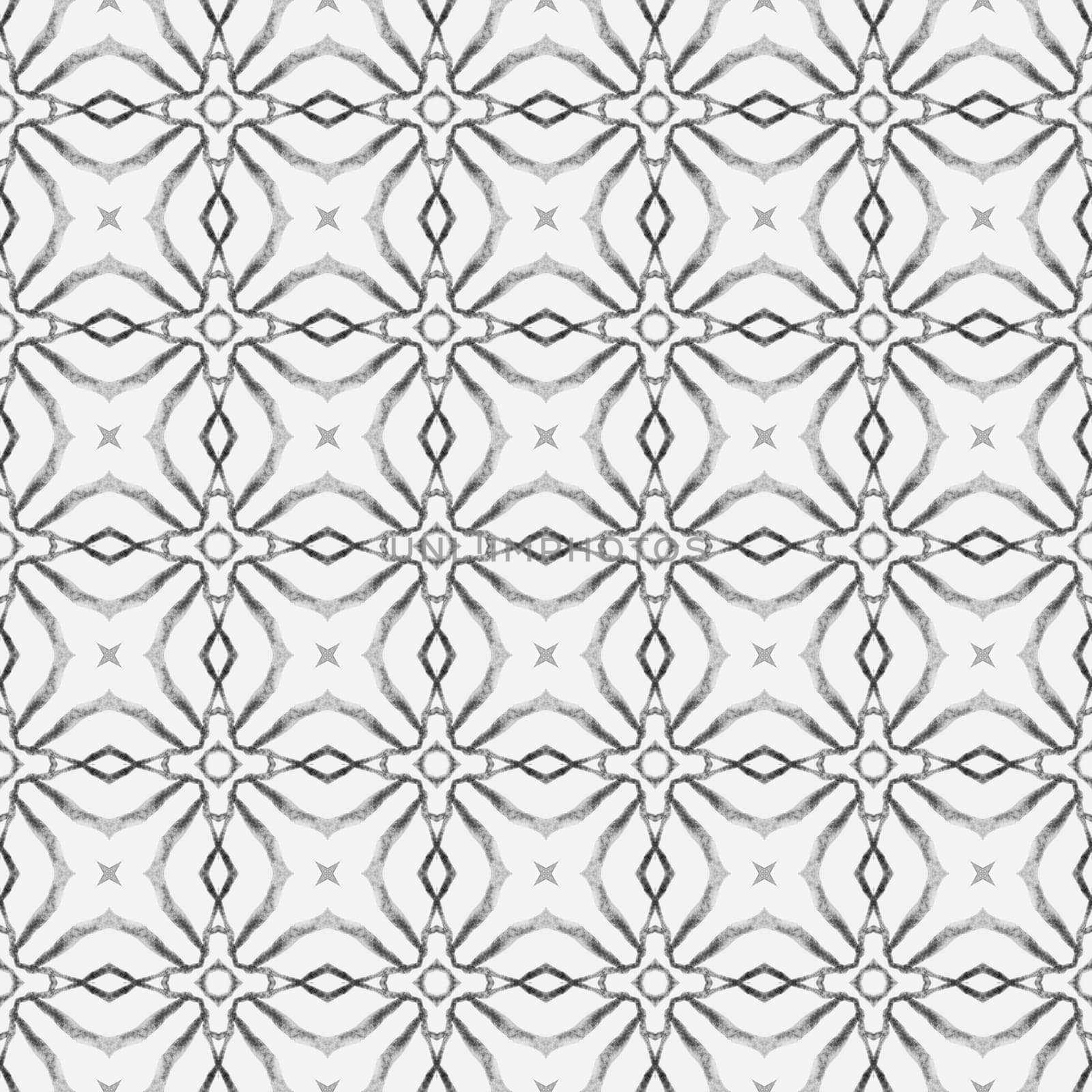 Mosaic seamless pattern. Black and white vibrant boho chic summer design. Hand drawn green mosaic seamless border. Textile ready curious print, swimwear fabric, wallpaper, wrapping.